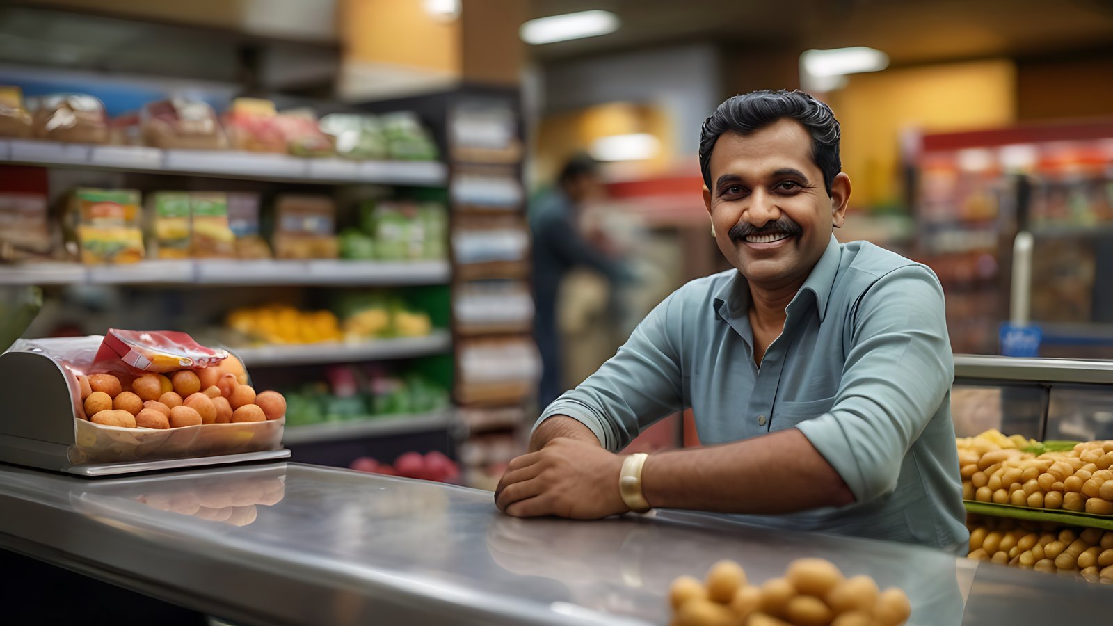 Modern grocery supermarket with POS system
