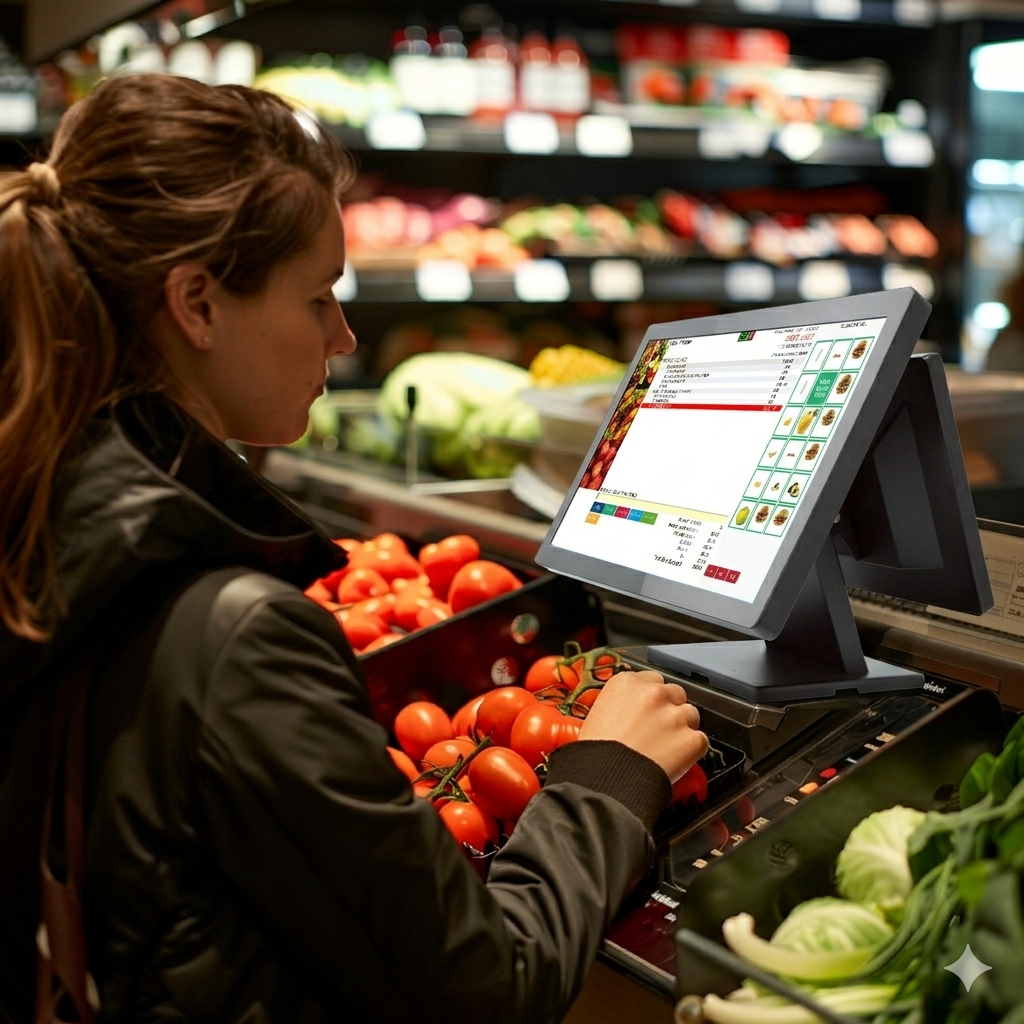 Customer shopping on a grocery online store on laptop
